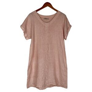 Valentina Naldi Italian Linen Dress Pink Shift Embroidered Made in Italy M